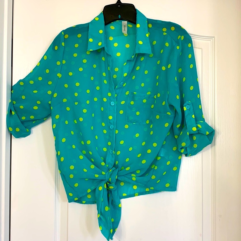 Button down front tie blouse